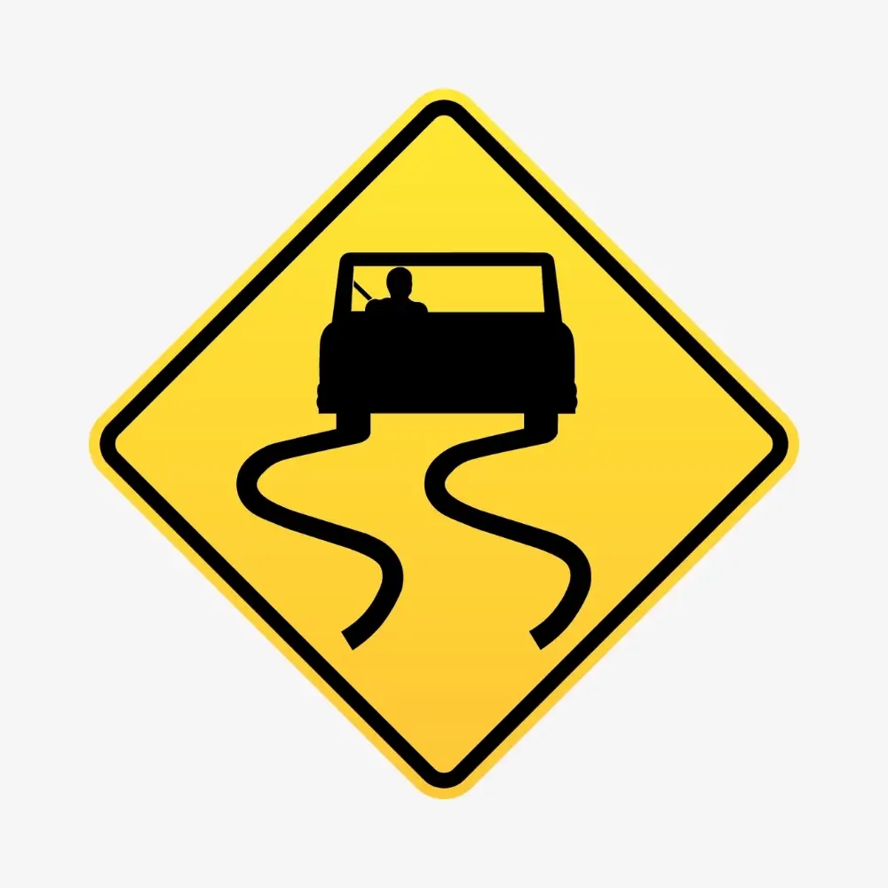 Slippery When Wet Road Sign