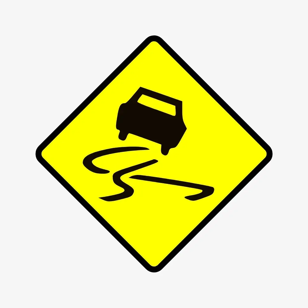 Slippery When Wet Road Sign