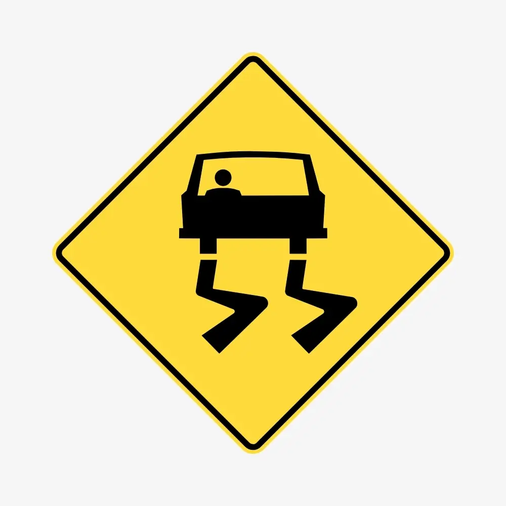 Slippery When Wet Road Sign