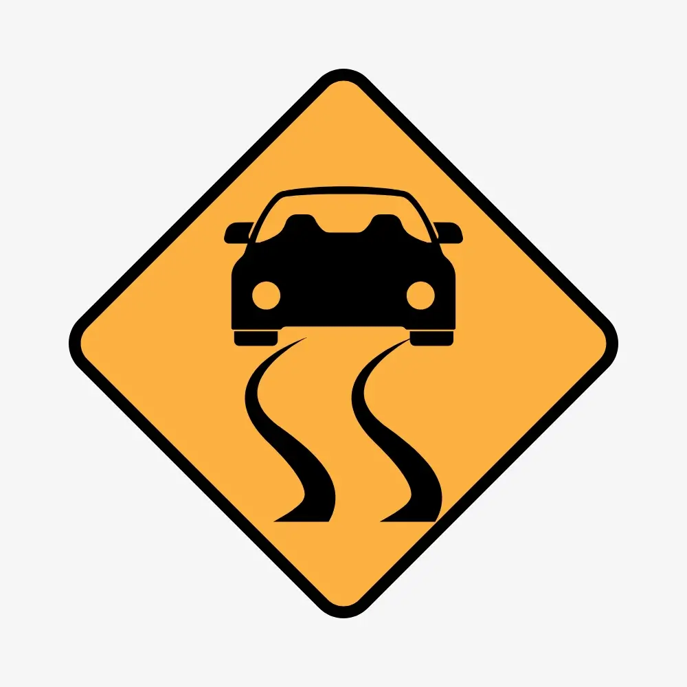 Slippery When Wet Road Sign